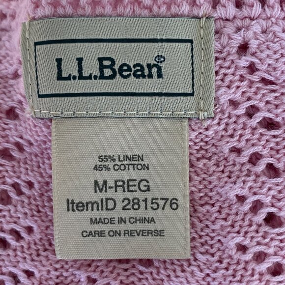 LL Bean Linen Blend Pointelle Knit Cardigan Pink Shell Buttons Cottagecore-M - Picture 10 of 11